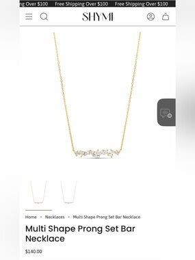 14k Gold over Sterling Silver Multi-Shape Prong Bar Necklace with Clear Stones